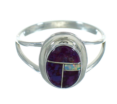Southwest Genuine Sterling Silver Magenta Turquoise And Opal Ring Size 5-3/4 QX68306